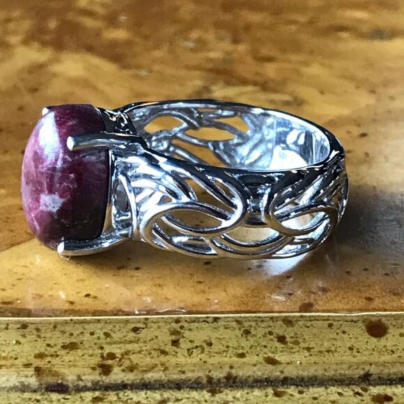 Norwegian Thulite Sterling Silver Ring Size 10 - Picture 8 of 9